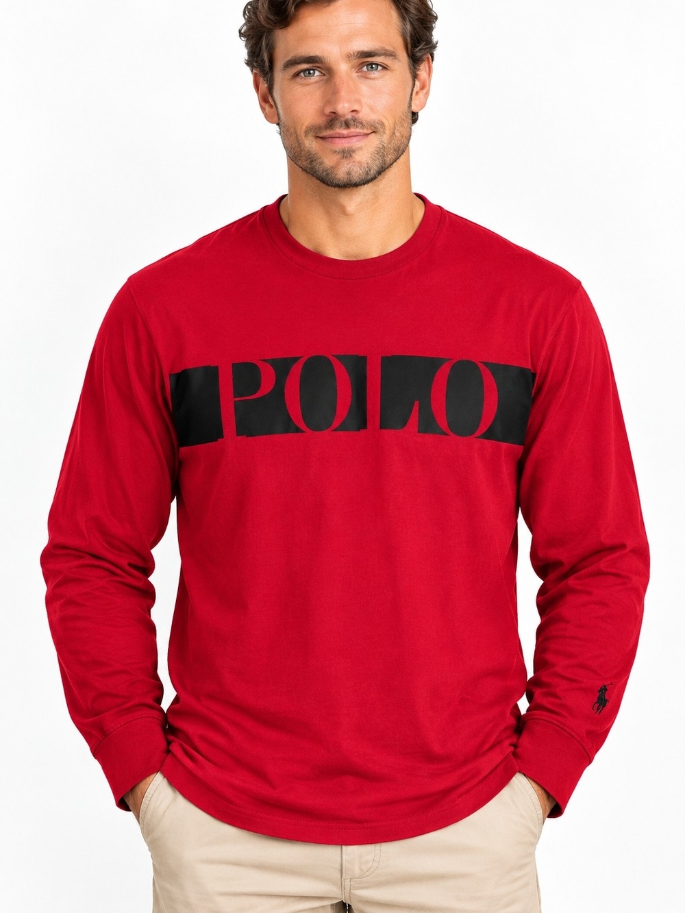 Polo Ralph Lauren Men Red Black Logo Long Sleeve Graphic Tee Shirt XL NWOT